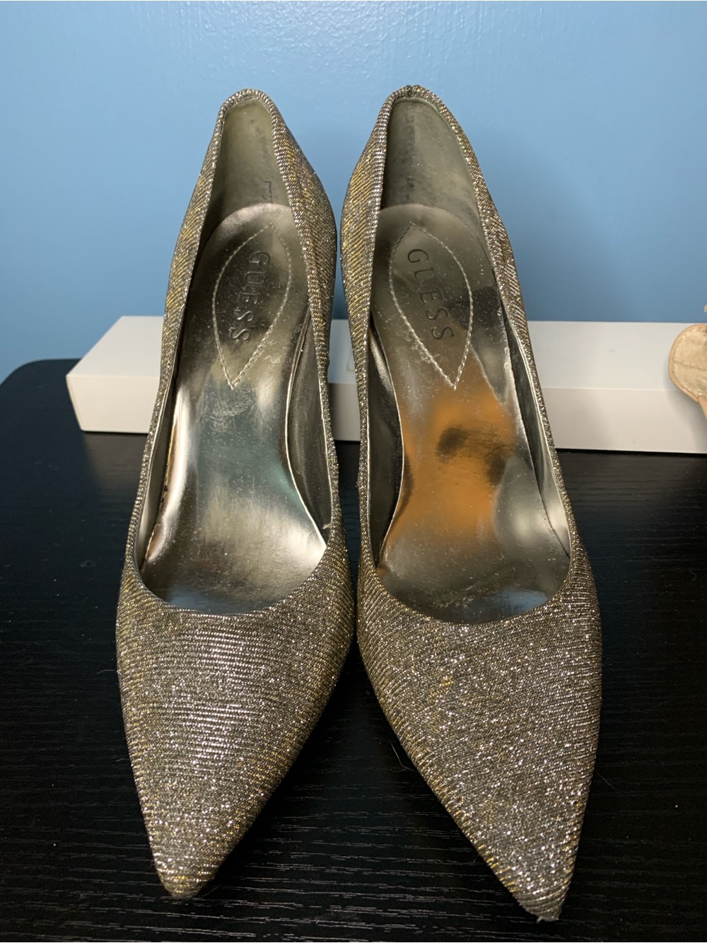 GUESS Silver with Gold Glitter Pointed-Toe Pumps